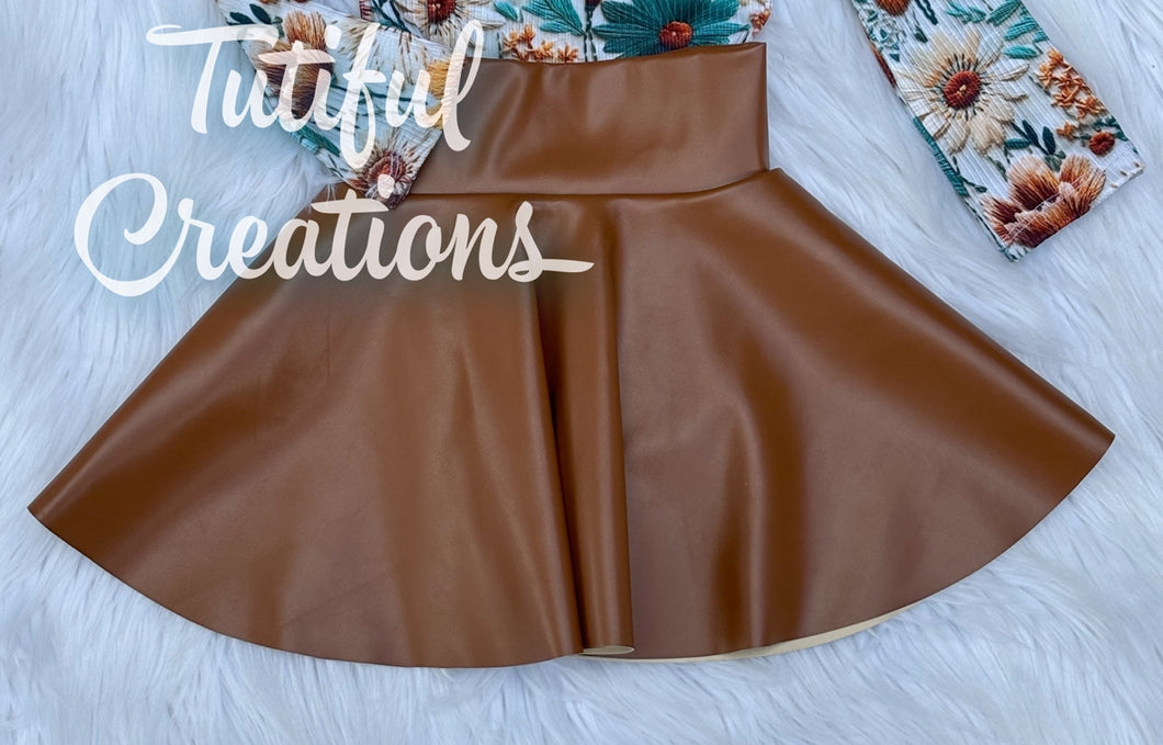 Brown pleather twirl Skirt