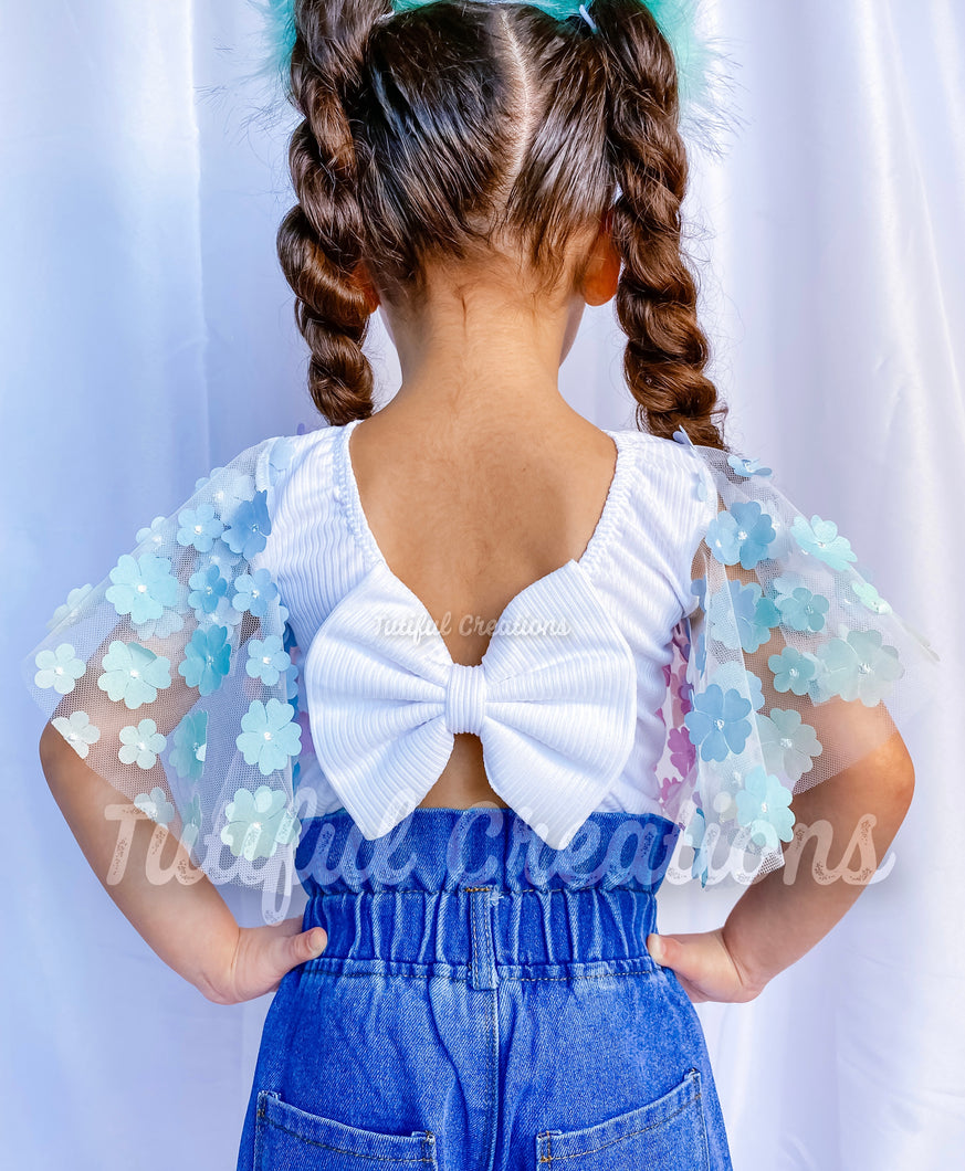 White Rib Knit Bow back (Choose Finish)